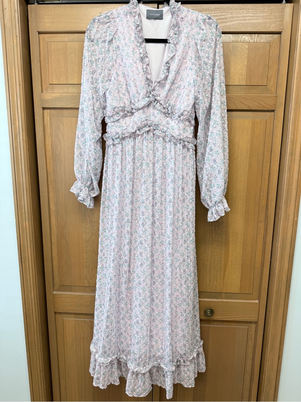 Hudson Gray Lilac Floral Ruffle Maxi Dress Size M